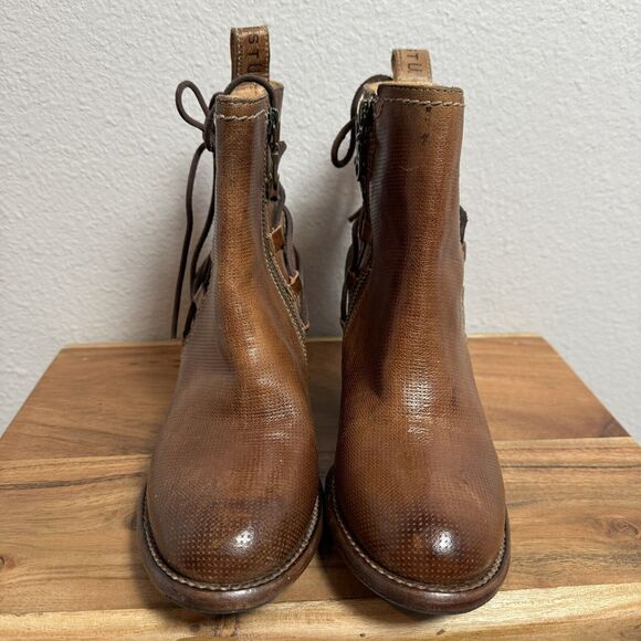 Bed Stu Blaire Cobbler Series Leather Back Lace Up Boots 6.5 Rust Brown Textured - Picture 2 of 12